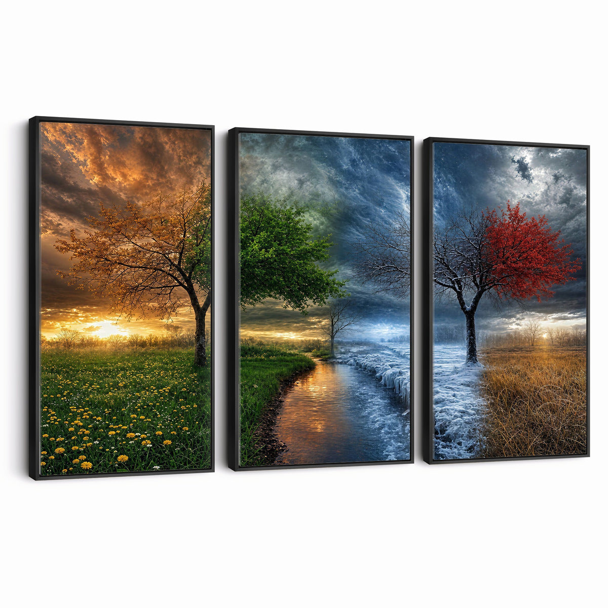 61895574-MGV-CV-24X16 - Four Seasons Tree Canvas Wall Art, Nature Landscape Canvas Print for Living Room