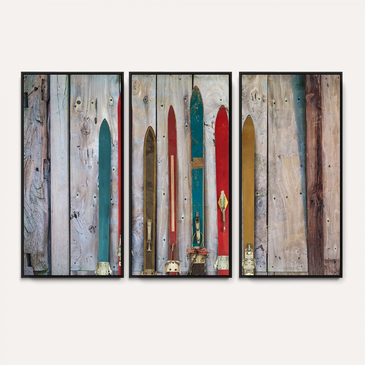 30640-MGV-CV-36X24 - Vintage Wooden Weathered Skis in Front of an Old Barn Wall Art Canvas Print