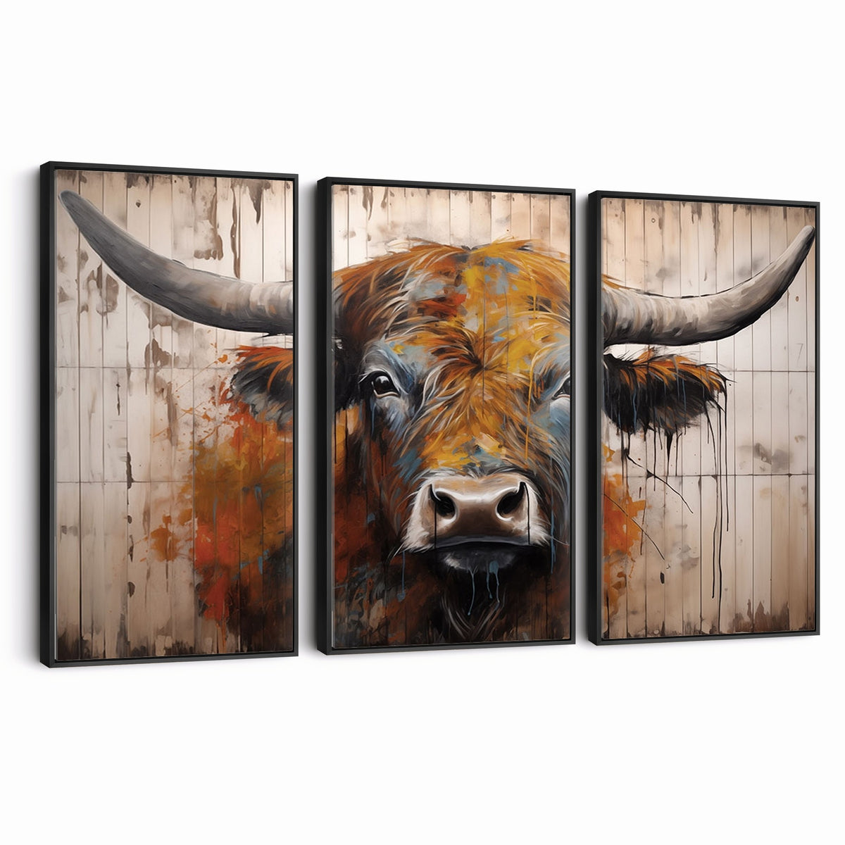 47284-MGV-CV-24X16 - Abstract Bull Highland Cow Canvas Wall Art Print