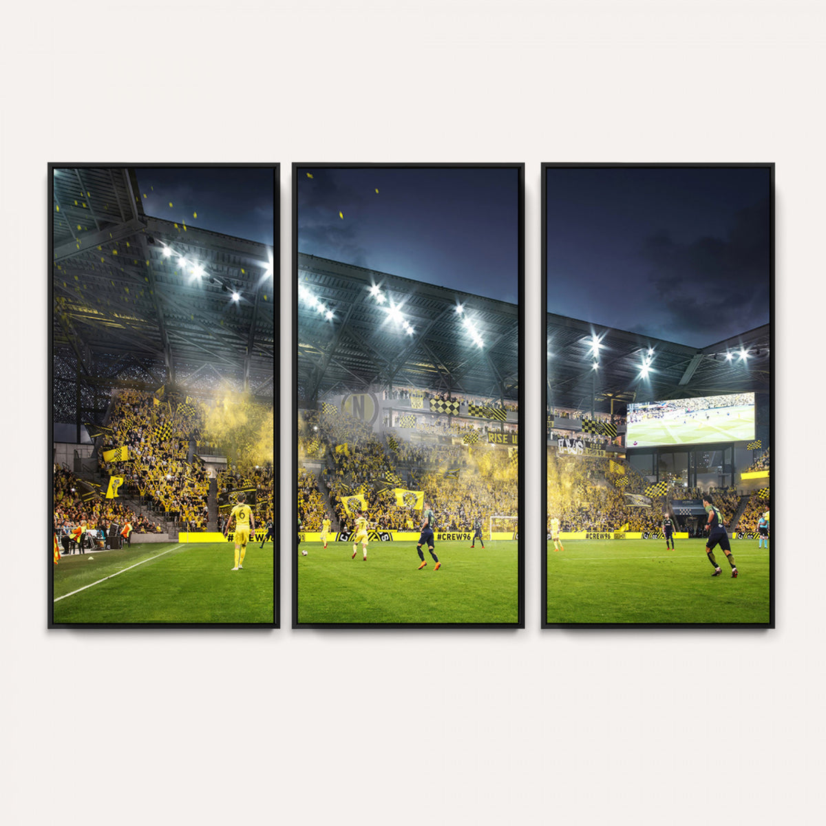 65820-MGV-CV-36X24 - Columbus Crew Stadium Match Triple Canvas Wall Art - Dynamic MLS Game Scene Canvas Wall Art