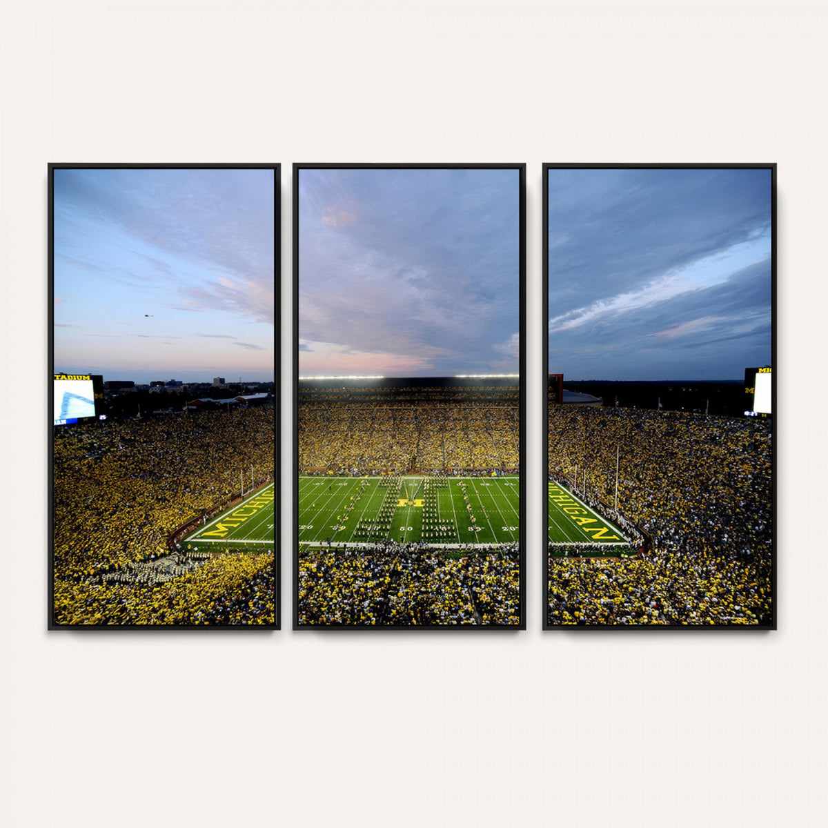 82641-MGV-CV-36X24 - Michigan Stadium Wall Art Canvas Print – Framed Football Field Scene with Marching Band Artwork for Home, Office