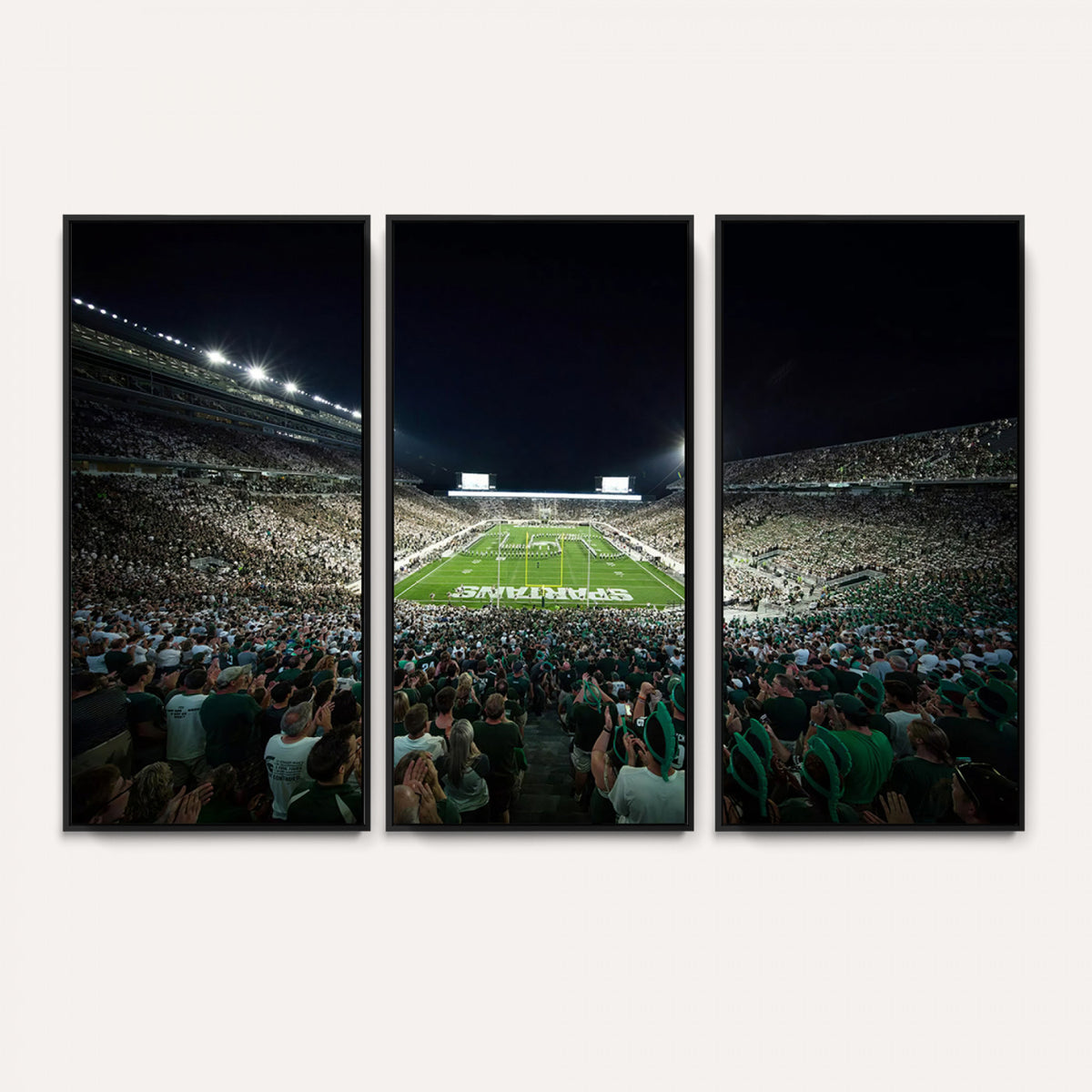 57523-PAN-FL-20X10 - Framed Michigan State Spartans Football Team Print - East Lansing Spartan Stadium Wall Art Canvas