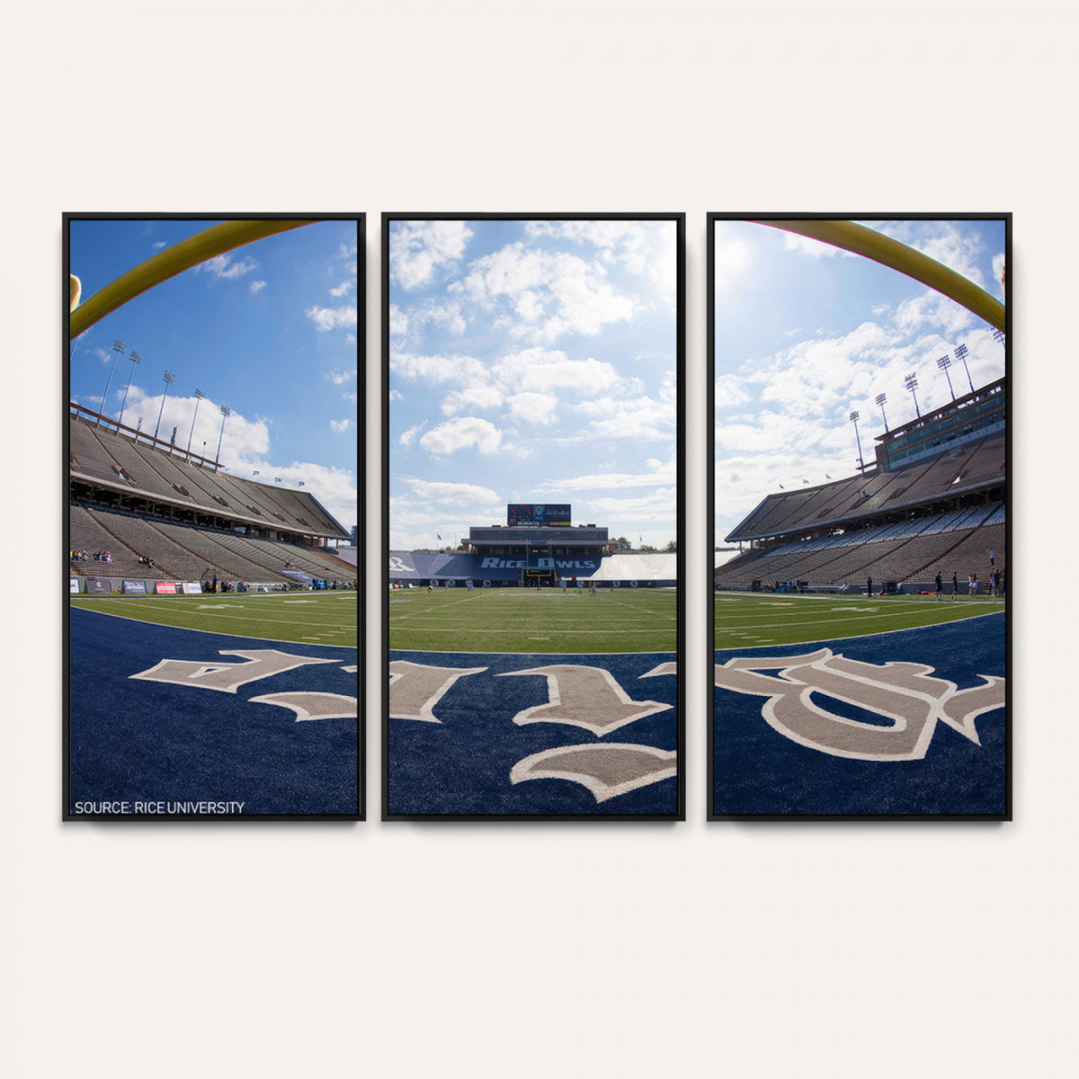 50267-MGV-CV-36X24 - Rice University Owls Football Team Print, Houston Rice Stadium, Framed and Ready to Hang