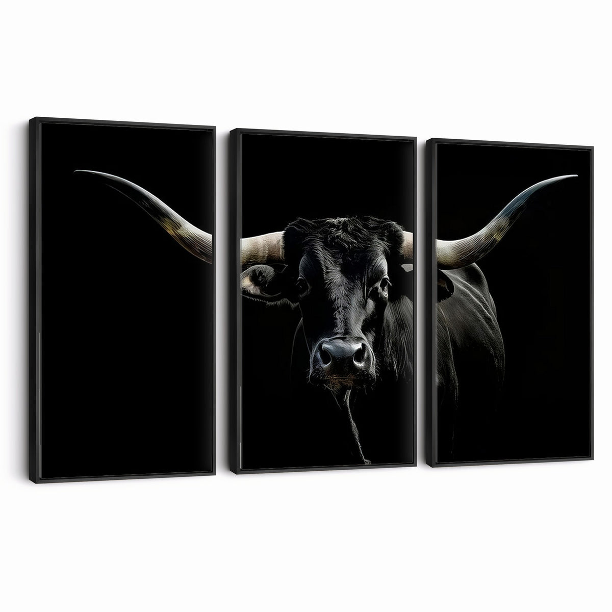 20679-MGV-CV-24X16 - Texas Black Longhorn Bull Wall Art Canvas Print, Western Cattle Rustic Decor