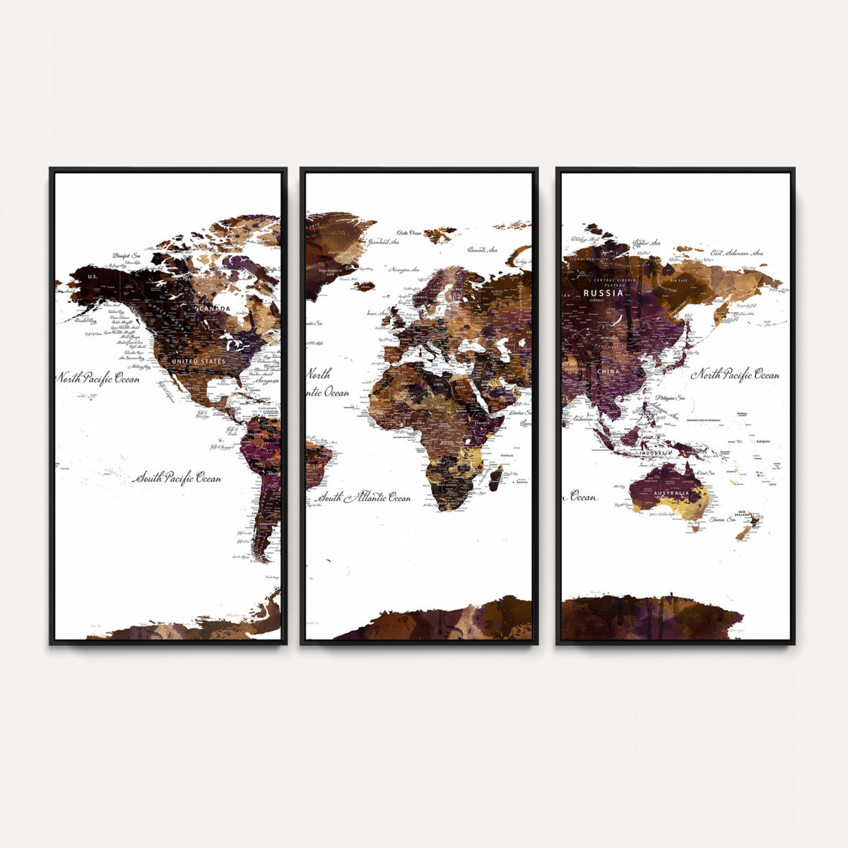 50611-PAN-FL-20X10 - World Map Canvas Print | Detailed Map of the World Wall Art