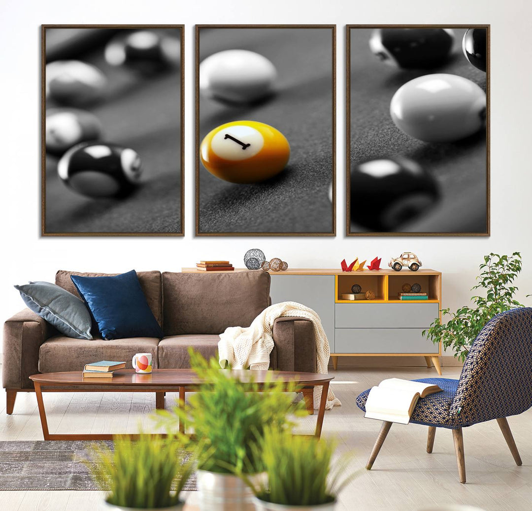 The Black and White Concept Billiard Balls Canvas Print elevates the space with museum-quality charm.