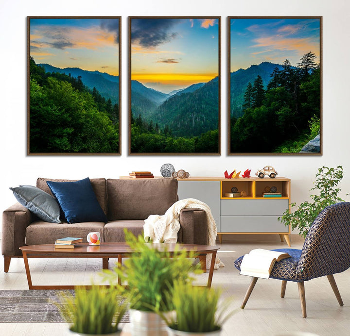 The Glamorous Landscape Canvas Wall Art is featured in the dining room.