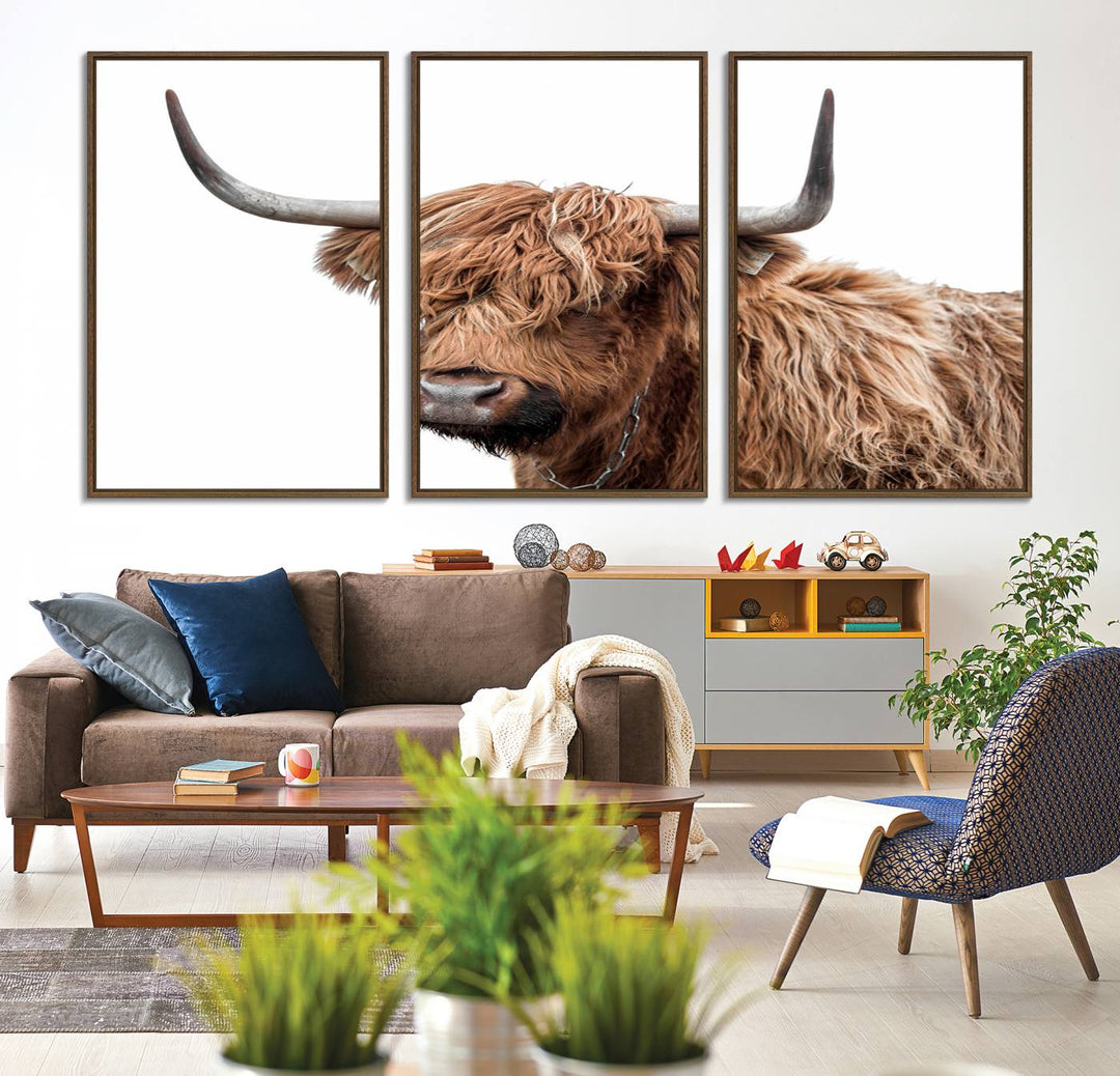 Self Portrait of Highland Cow Canvas Wall Art Print with UV coating.