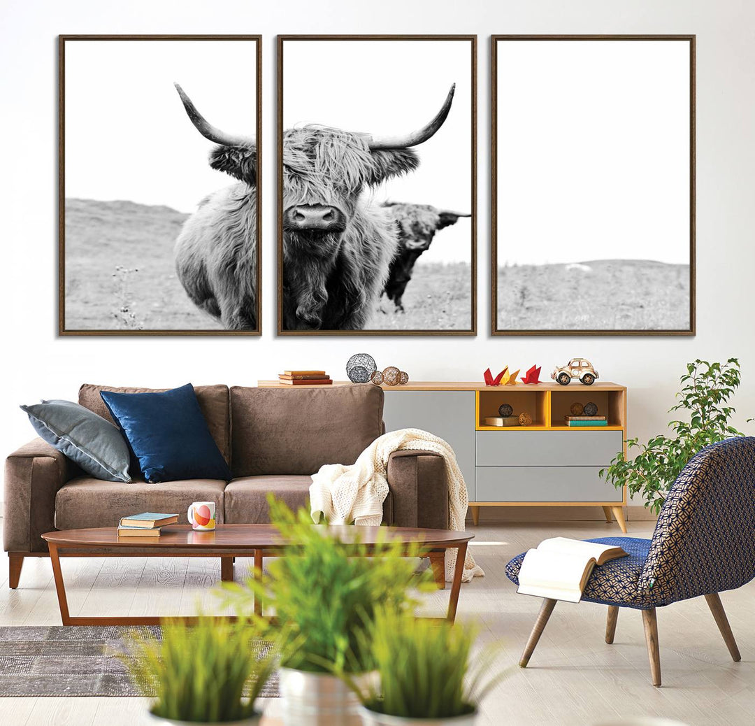 The Beautiful Highland Cow Canvas Wall Art is prominently displayed.