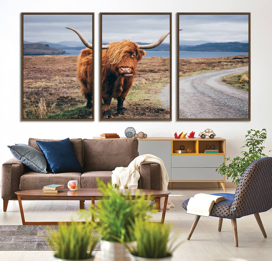 The Longhorn Highland Cow Canvas Wall Art is prominently displayed.