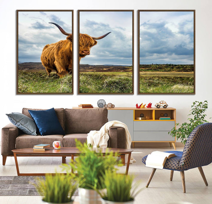 Highland Cattle Canvas Print: A minimalistic touch for any setting.