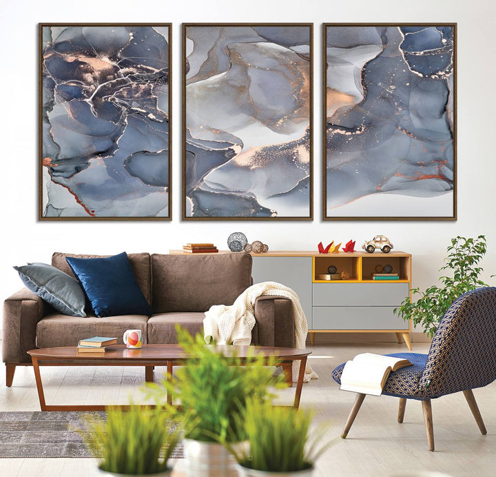 Contemporary Art Gray Gold Abstract Canvas Print.