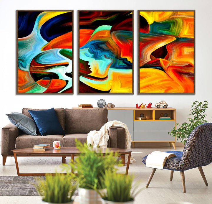 The kitchen wall features the Human Love Figures Abstract Wall Art Canvas Print.