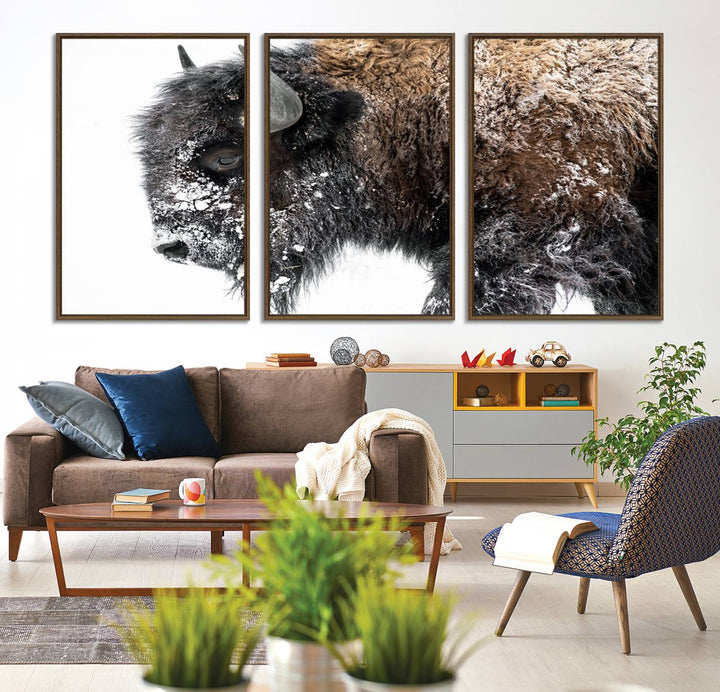 The American Bison Wall Art Print is prominently displayed on the wall.