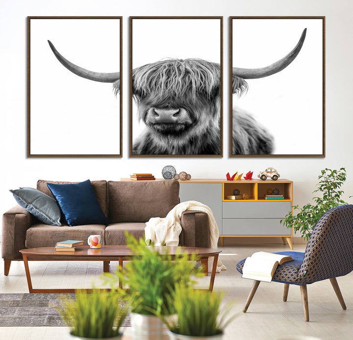 The Grayscale Scottish Highland Cow canvas is a museum-quality piece perfect for your dining room. Enjoy free shipping on this stunning artwork!.