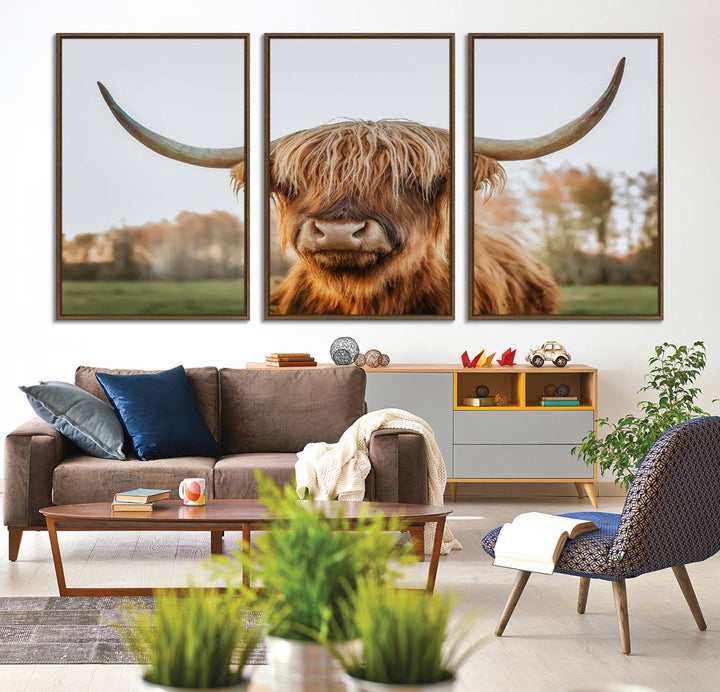 A dining room featuring a Highland Cow Animal Scottish Cattle canvas.