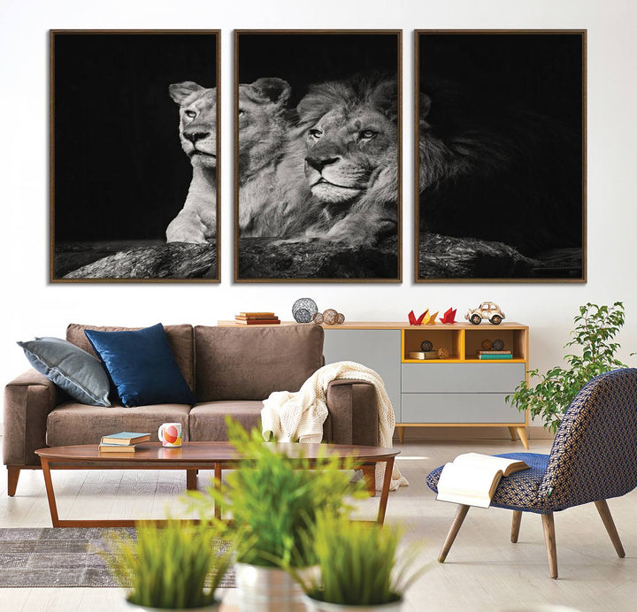 The Lion Couple Canvas Wall Art Print hangs prominently.