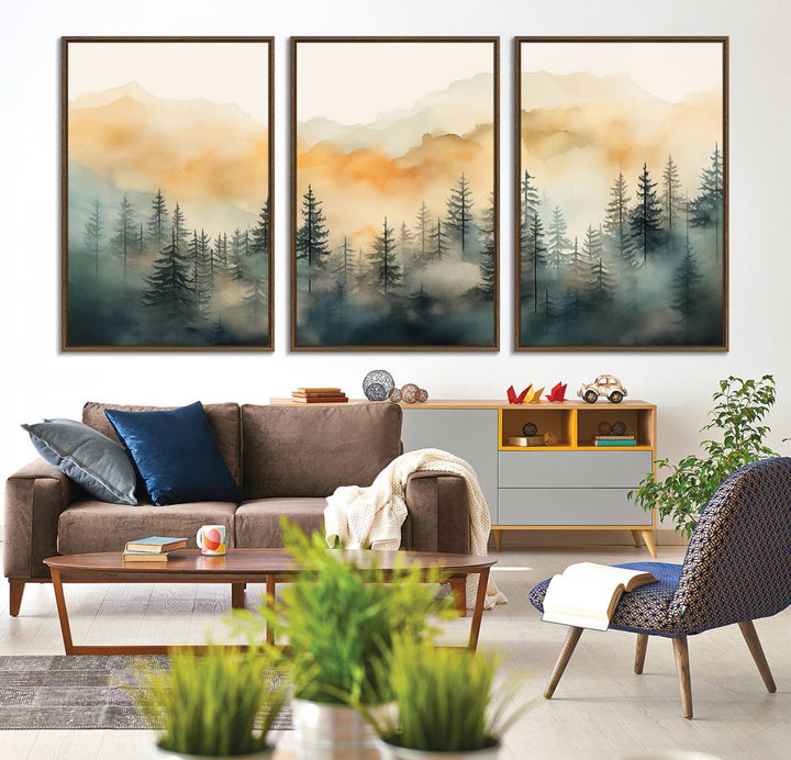 Abstract Forest Print - Mountain Wall Art showcasing a captivating design.