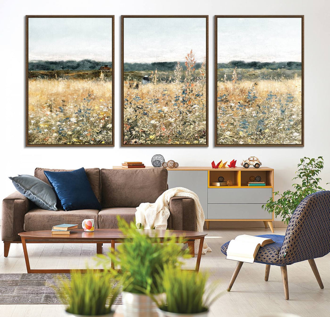 The Wildflower Field Wall Art adds a rustic touch to the space.