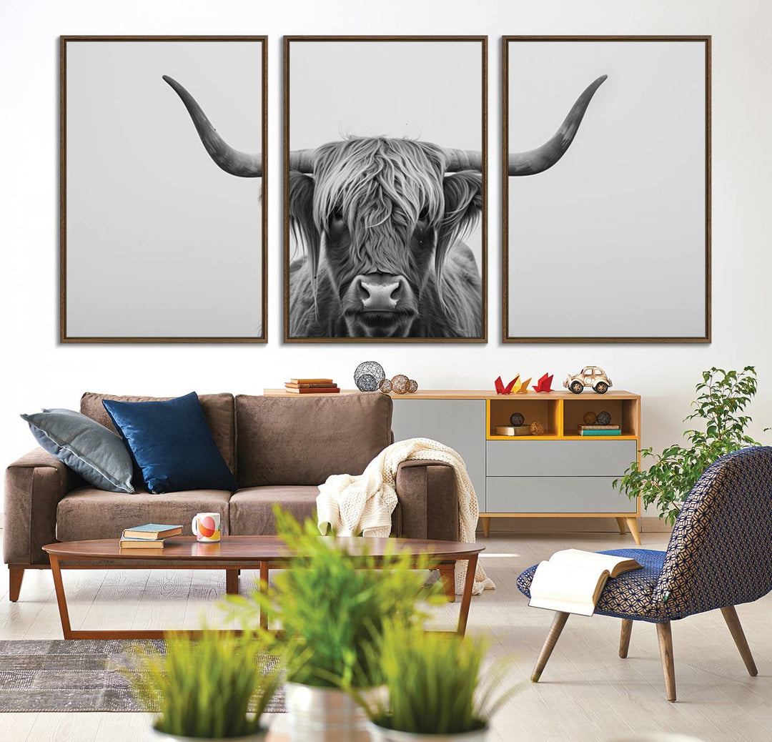 The Farmhouse Longhorn Wall Art Canvas Print adds rustic charm.