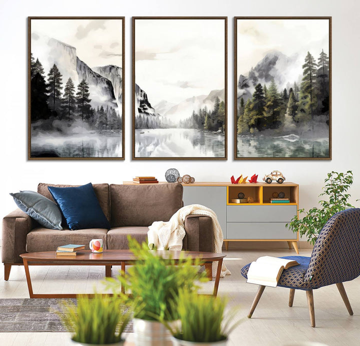 The Yosemite Valley Wall Art Canvas Print, a framed nature décor, is beautifully displayed.