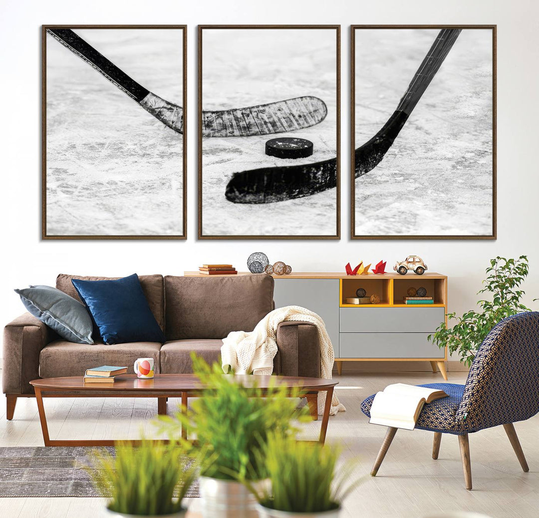 The dining room showcases Winter Ice Hockey Sport Canvas Art.