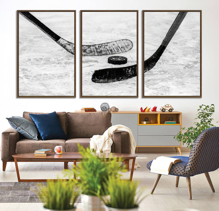 The dining room showcases Winter Ice Hockey Sport Canvas Art.