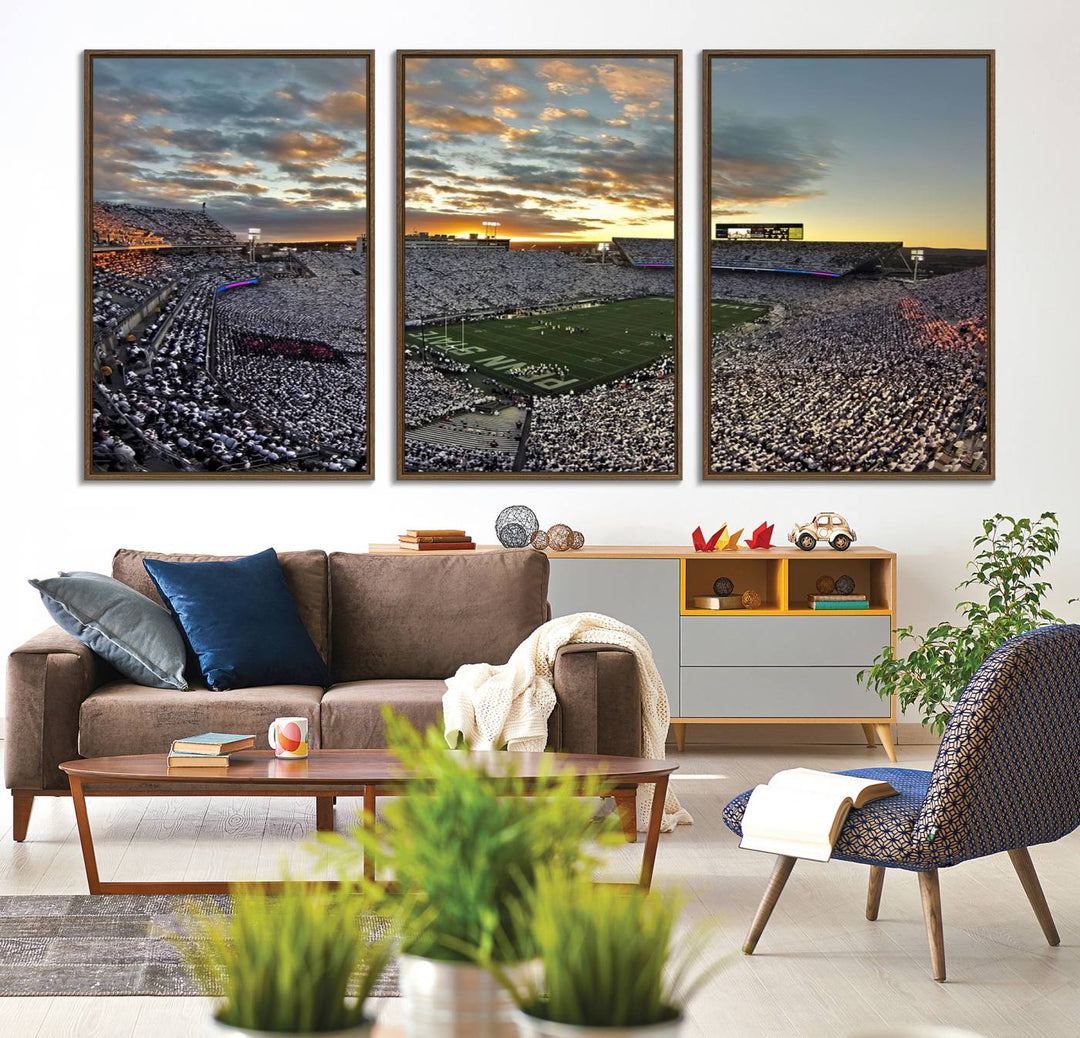 Enhance your dining area with team spirit by mounting the Beaver Stadium Wall Art, capturing sunsets in elegant style.