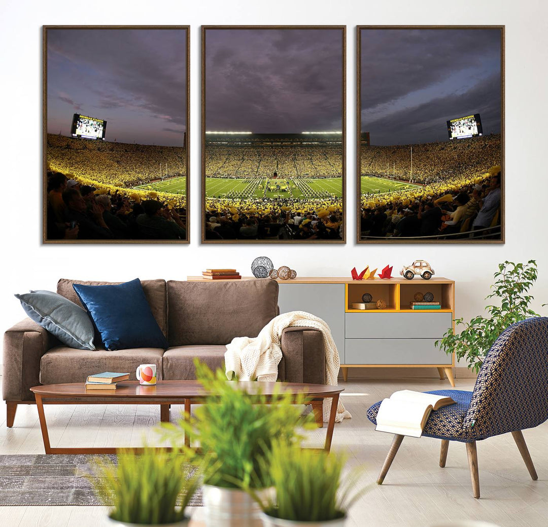 Michigan Stadium Wall Art Canvas Print of a night game by the Wolverines.