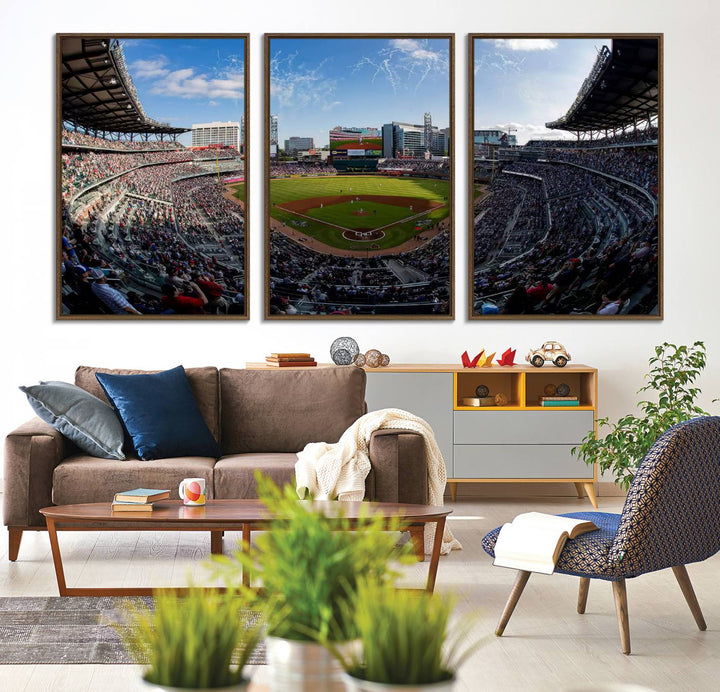 Truist Park Stadium Triple Canvas: Atlanta Braves Game Day Sky—Perfect Decor!.