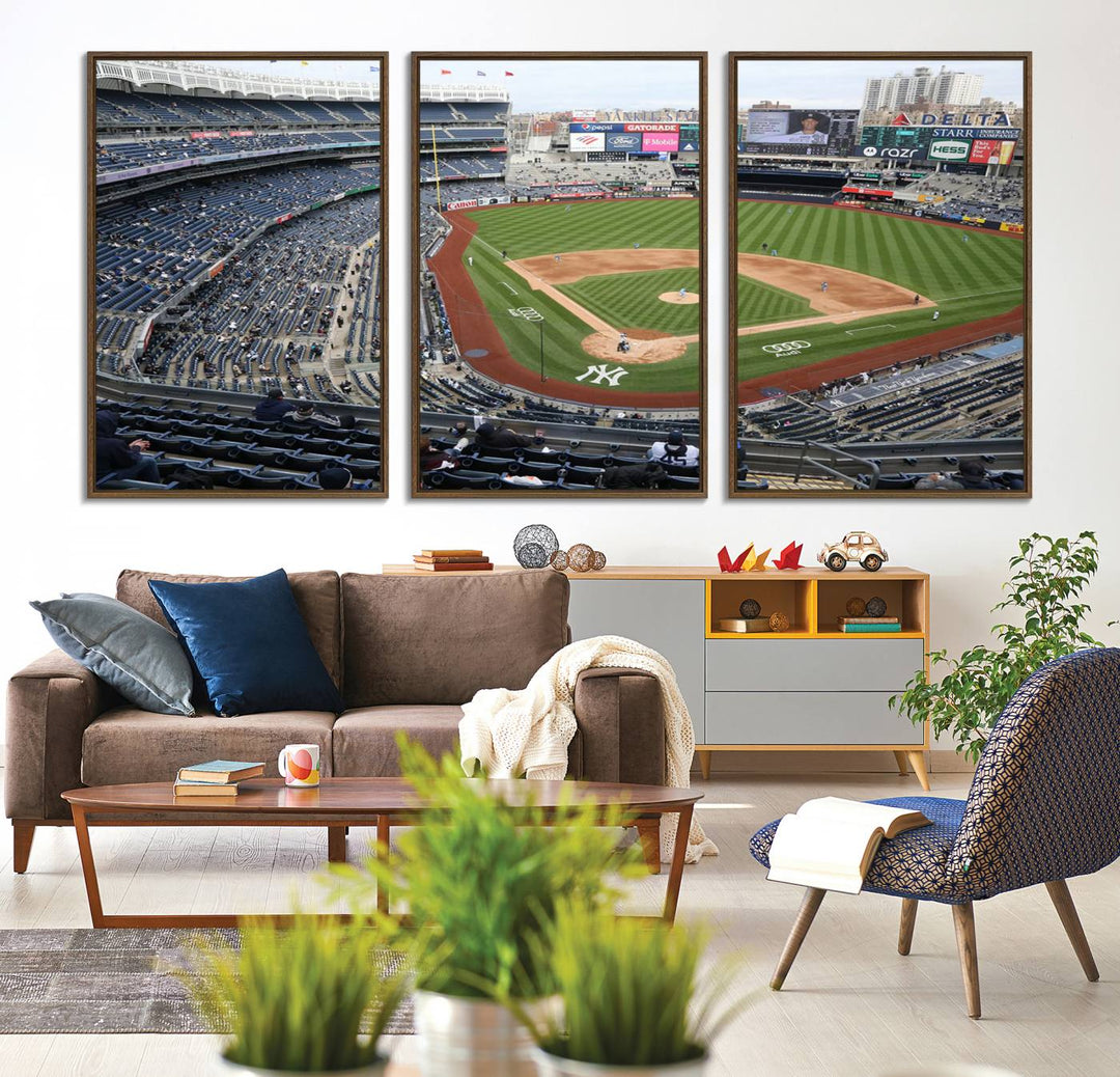 Aerial view of Yankee Stadium filled with fans, showcased on a New York Yankees Stadium Wall Art Canvas Print.