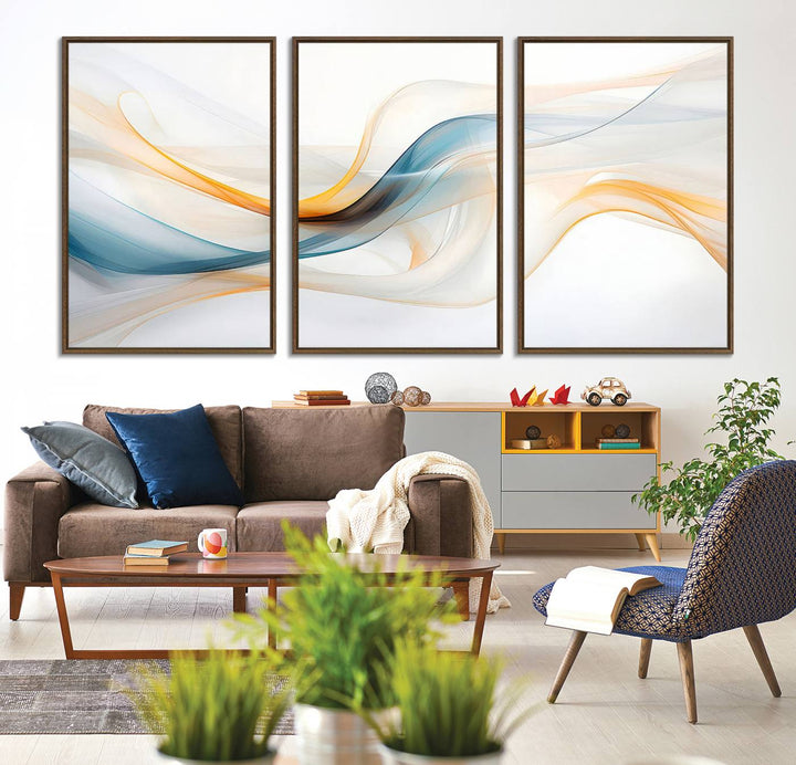 Decorative Turquoise Abstract Wave Wall Art Canvas Print.