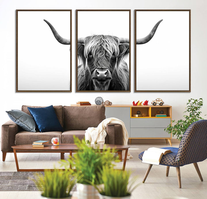 The Highland Wall Art Canvas captures minimalist farmhouse style with its black and white design.