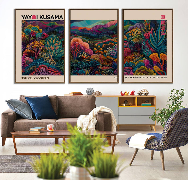 The Yayoi Kusama Wall Art Canvas Print features Japanese Wabi Sabi aesthetics.