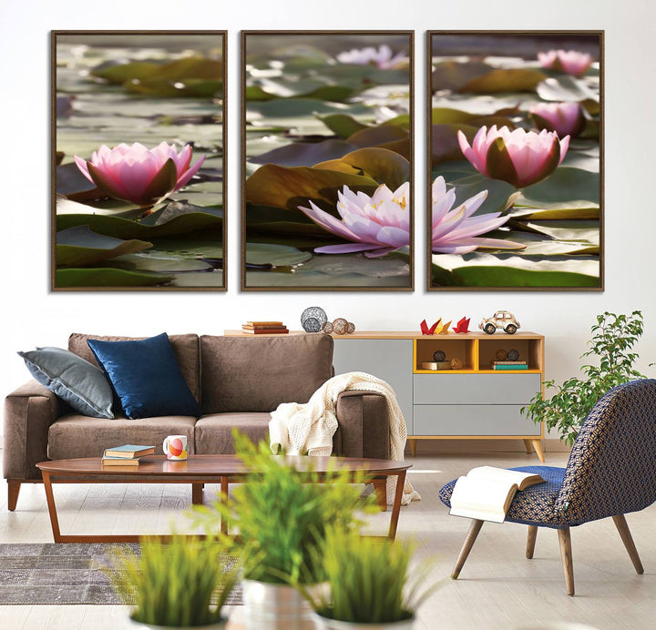 The dining room features the Water Lily Large Canvas Print.