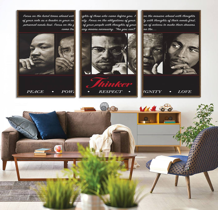 The Thinkers of Wall Art Canvas Print features icons of peace, power, and respect; it is framed and ready to hang.