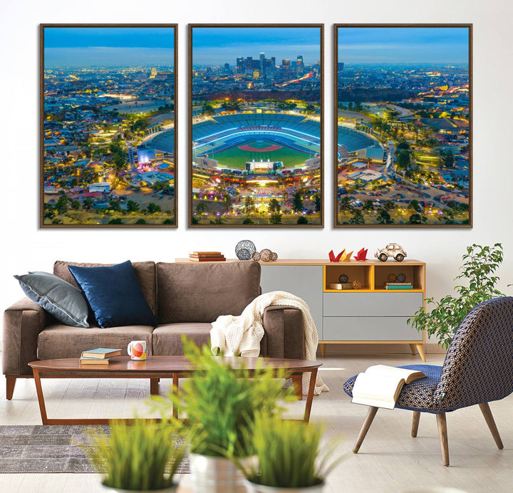 Aerial view of Los Angeles Dodgers Dodger Stadium Wall Art Canvas Print.