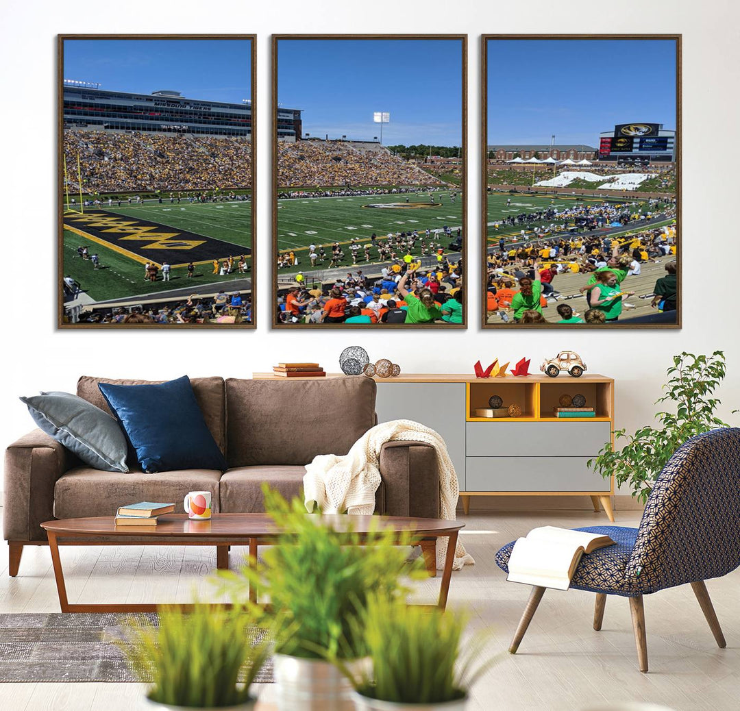 The University of Missouri Tigers Wall Art Canvas Print captures a packed football stadium.