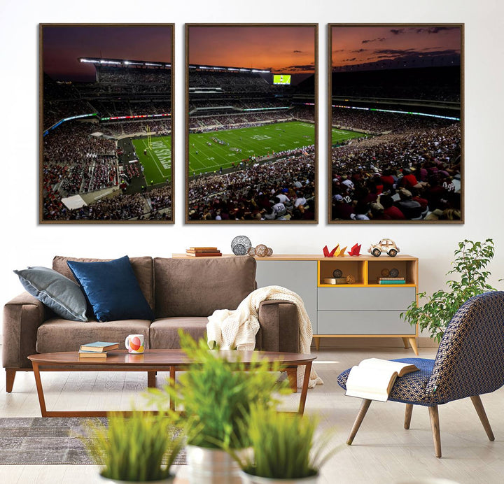 Canvas print of the Texas A&M University Aggies football team at Kyle Field Stadium.