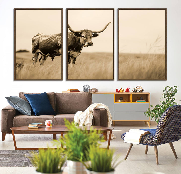 Texas Longhorn Wall Art Print for farmhouse decor.