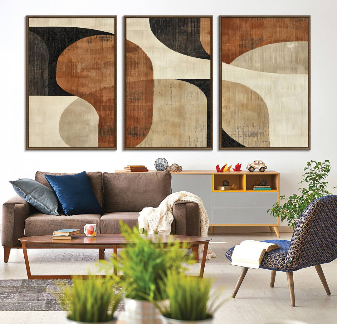 Wabi Sabi abstract wall art featuring geometric patterns.