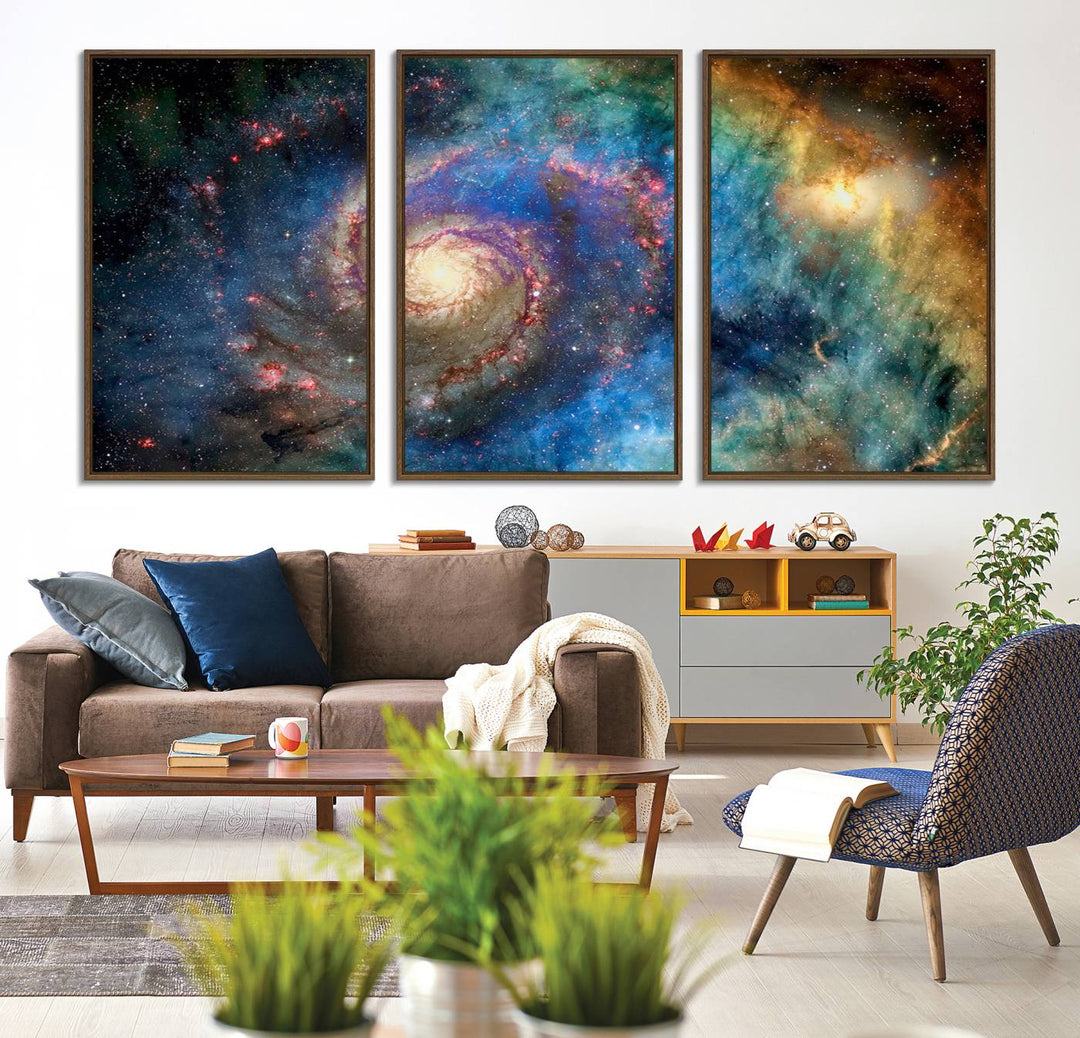 A Spiral Galaxy Wall Art Canvas Print hangs prominently.