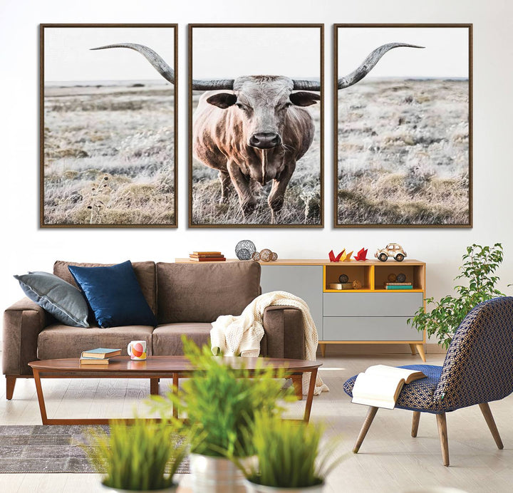 The Rustic Texas Longhorn Canvas Print adds charm to your decor.