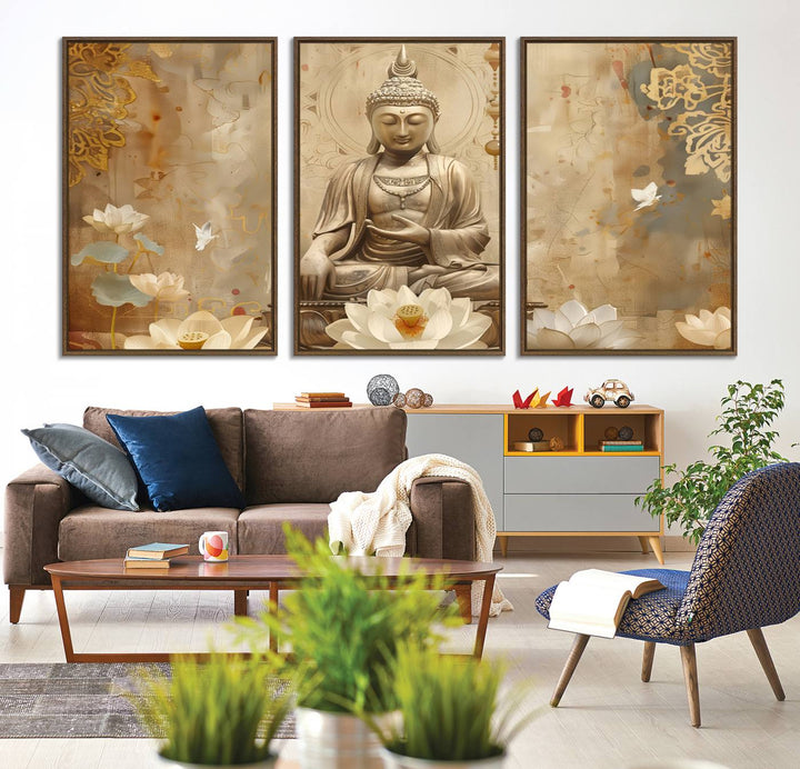 The Buddha Wall Art Canvas Print enhances the meditation room.