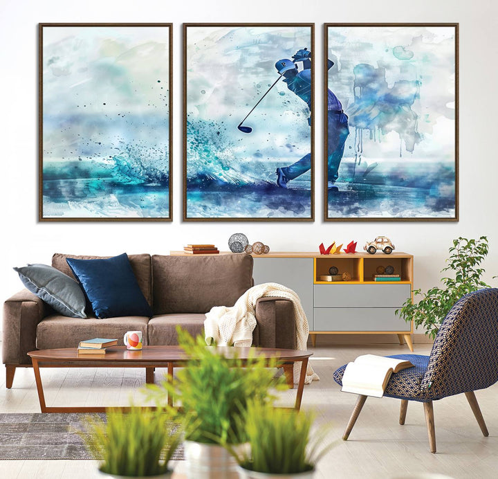 Golf Swing Wall Art Canvas Print, a sports-inspired watercolor decor.