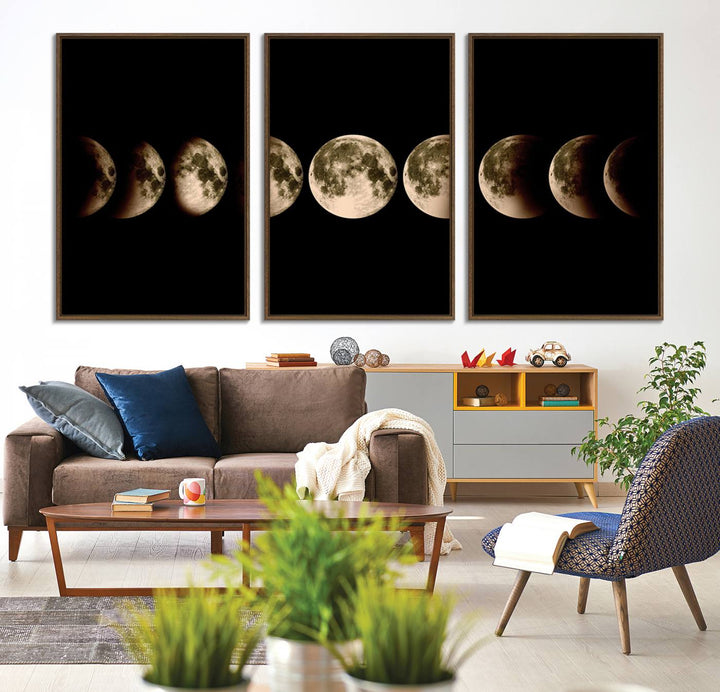 Phases of the Moon canvas print, ideal for lunar sequence decor.