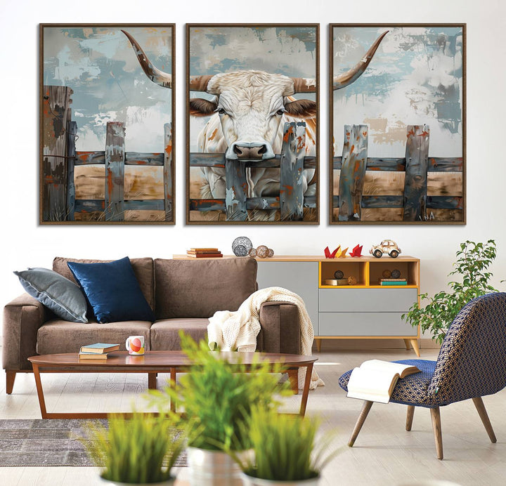 Vintage Cow Wall Art Canvas Print.