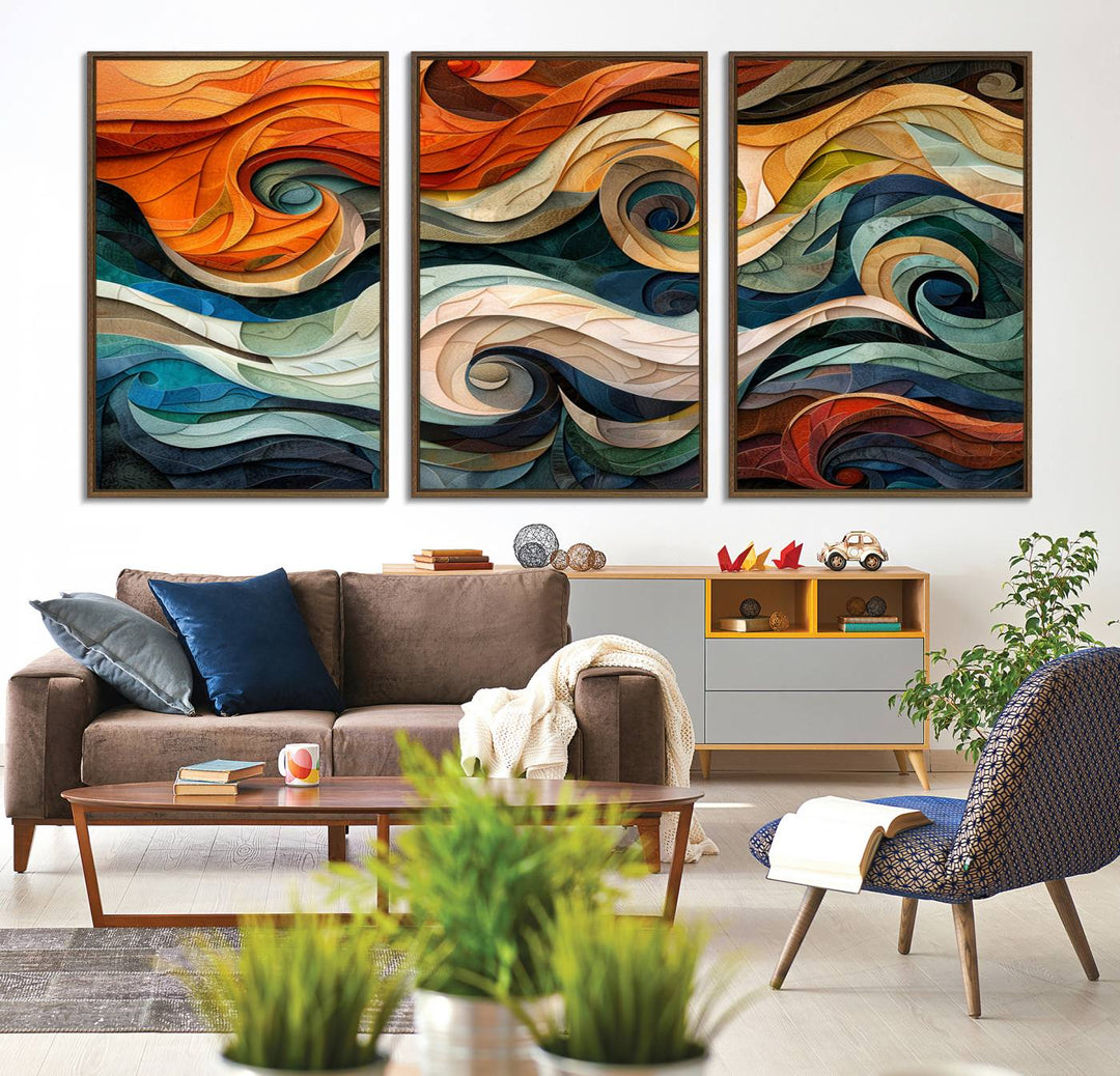 The Abstract Wave Wall Art is vibrant decor ideal for modern spaces.