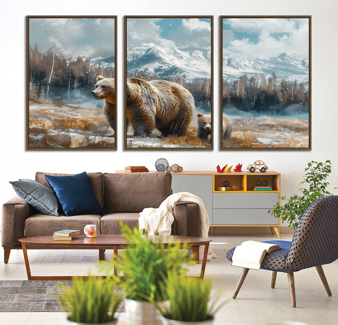 Bear and Baby Bear Wall Art Canvas Print is perfect nursery decor.