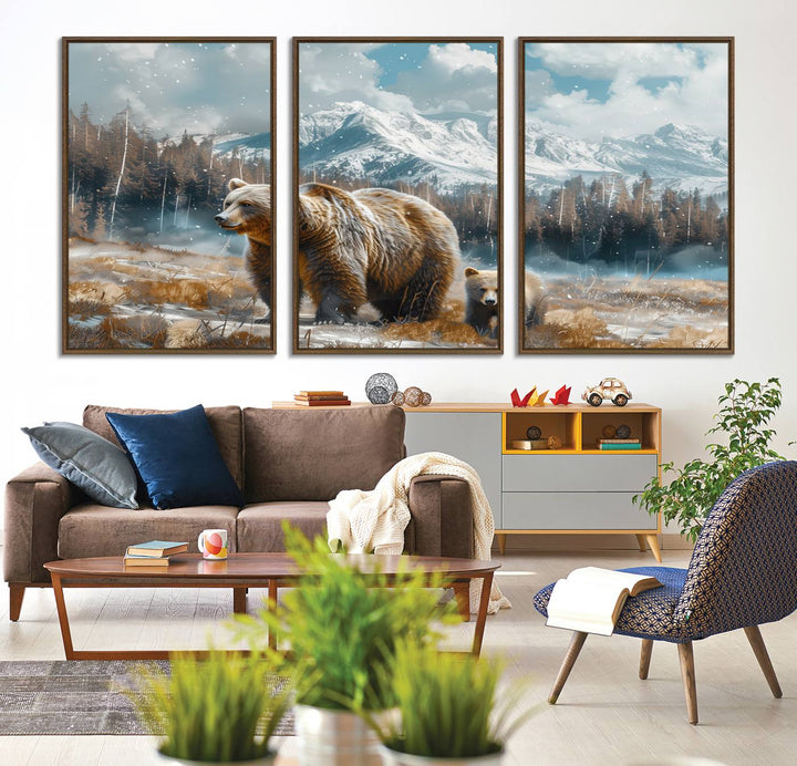 Bear and Baby Bear Wall Art Canvas Print is perfect nursery decor.